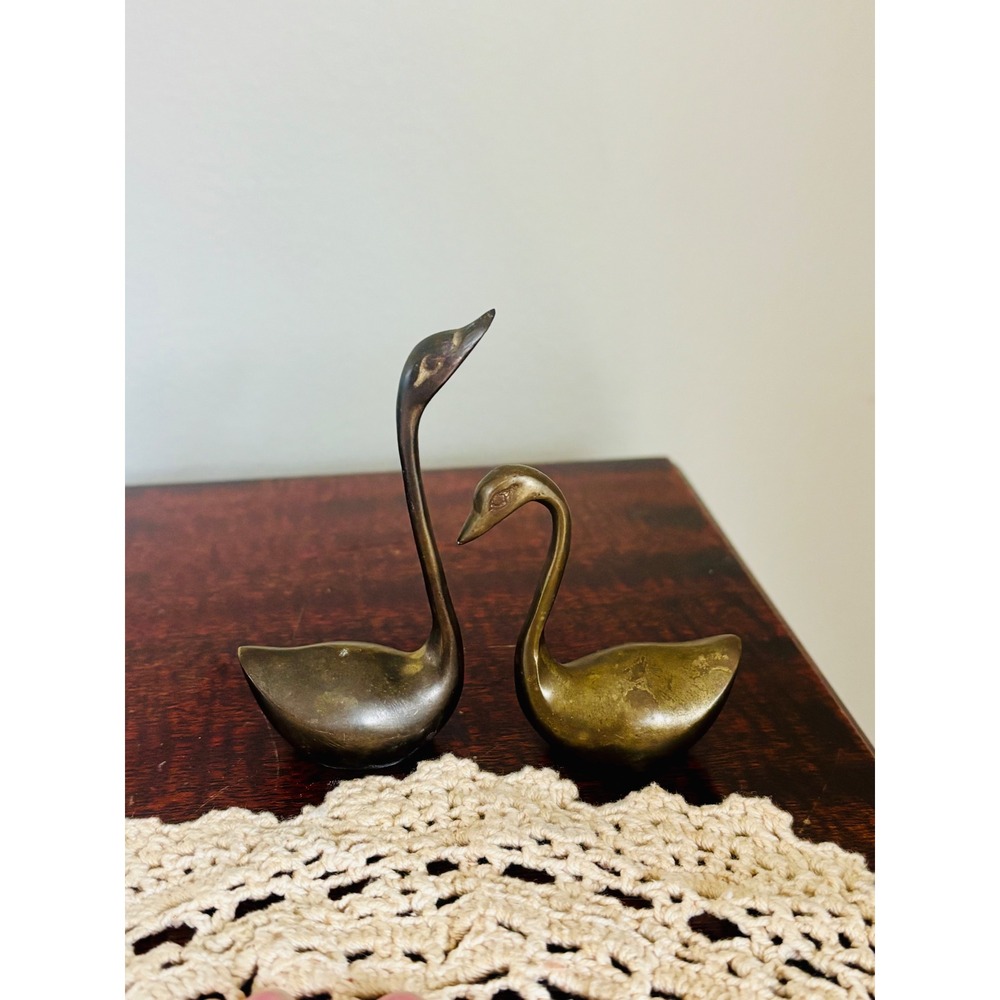 Set of vintage solid brass swans MCM cottage